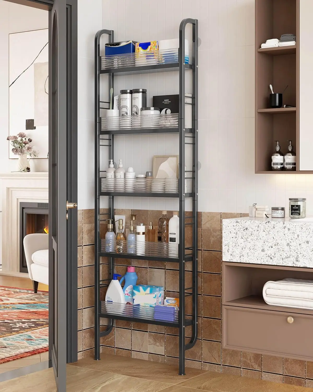 Behind The Door Bathroom Shelf Narrow 5-Tier, Slim Space-Saving Storage Shelf, Freestanding Narrow Shelving Unit for Bat
Behind The Door Bathroom Shelf Narrow 5-Tier, Slim Space-Saving Storage Shelf, Freestanding Narrow Shelving Unit for Bat