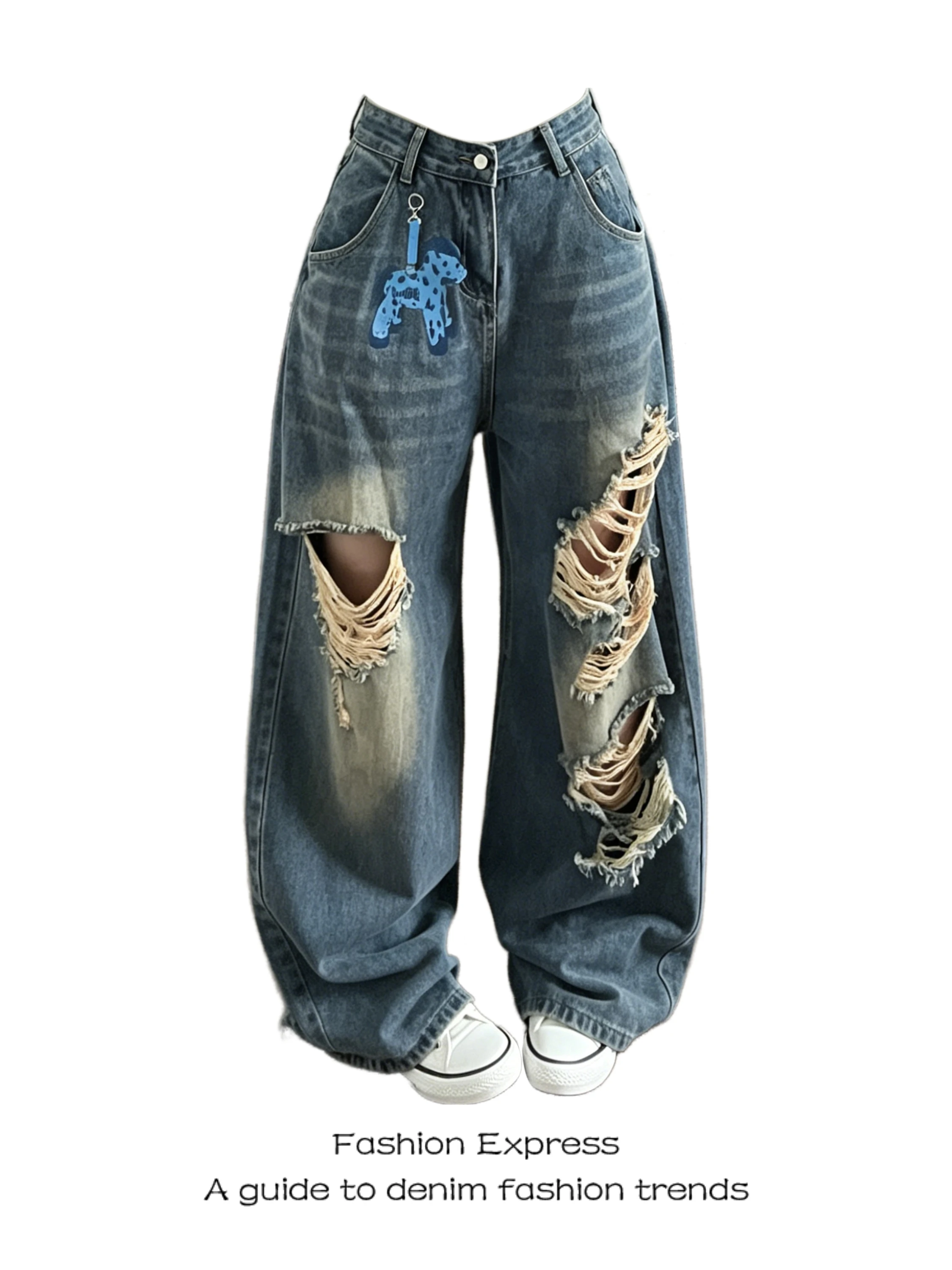 Ripped High Waist Wide Leg Jeans Women's Summer Street Style Vintage Knife Trendy Loose Slimming Floor Length Pants
Ripped High Waist Wide Leg Jeans Women's Summer Street Style Vintage Knife Trendy Loose Slimming Floor Length Pants