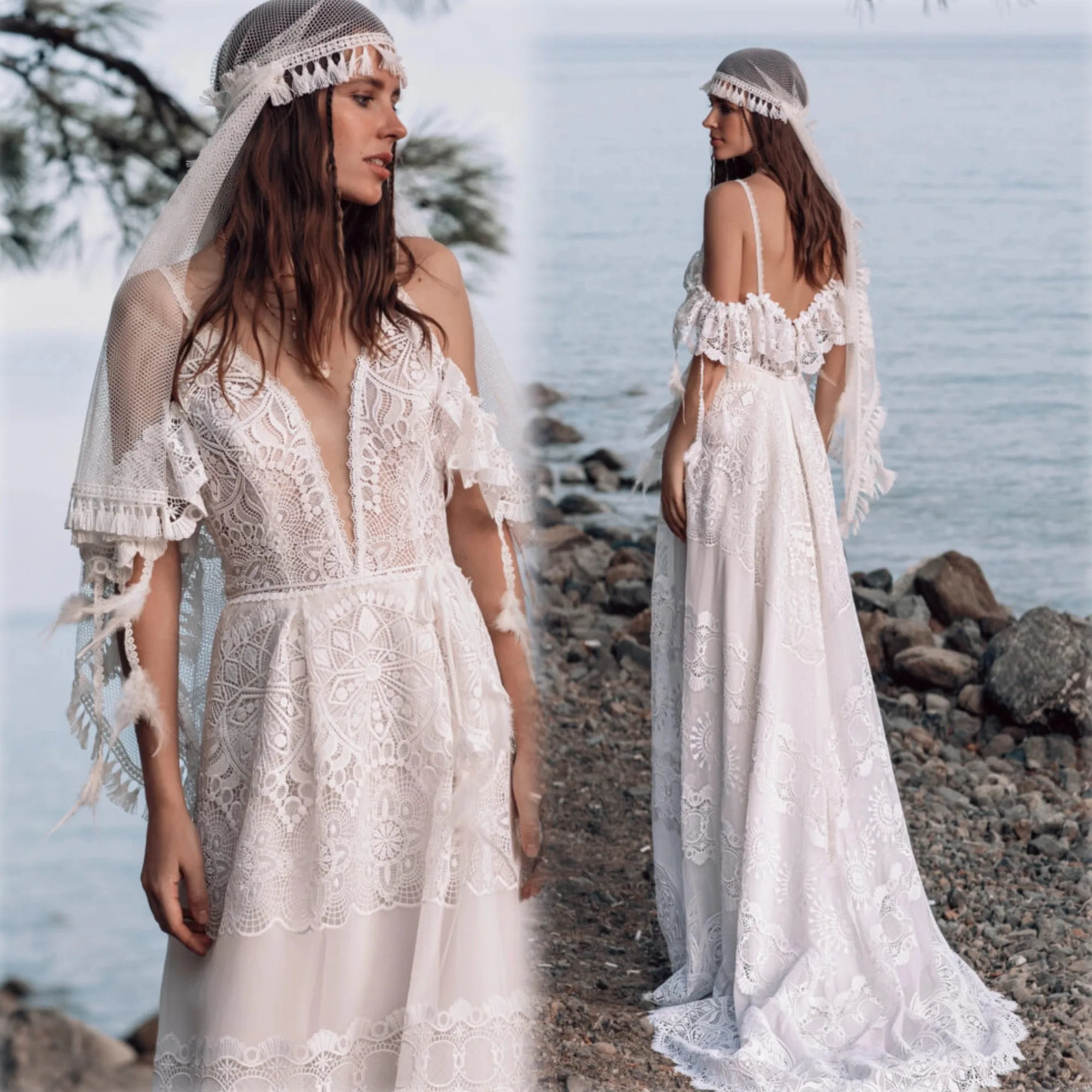 Bohemian Wedding Dresses Spaghetti Straps Lace Appliques Bridal Gowns Customized Backless Sweep Train A Line Boho Robe De Mariée
Bohemian Wedding Dresses Spaghetti Straps Lace Appliques Bridal Gowns Customized Backless Sweep Train A Line Boho Robe De Mariée