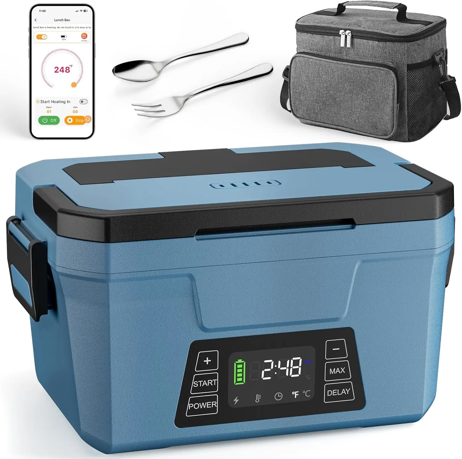 APP-Controlled Cordless Heated Lunch Box, 9000mAh Battery, 5-Side Heating, 248°F Temperature, Smart Timer for Work & Outdoor
APP-Controlled Cordless Heated Lunch Box, 9000mAh Battery, 5-Side Heating, 248°F Temperature, Smart Timer for Work & Outdoor