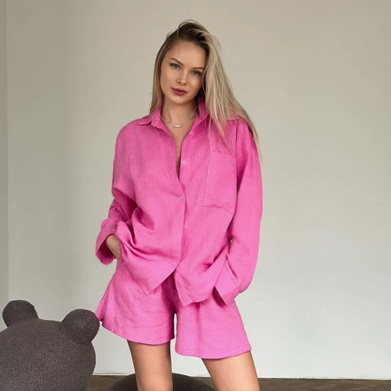 Pure Cotton Hot Diamond Pajamas Set Comfortable and Breathable Long-sleeved Shorts Women's Loungewear
Pure Cotton Hot Diamond Pajamas Set Comfortable and Breathable Long-sleeved Shorts Women's Loungewear