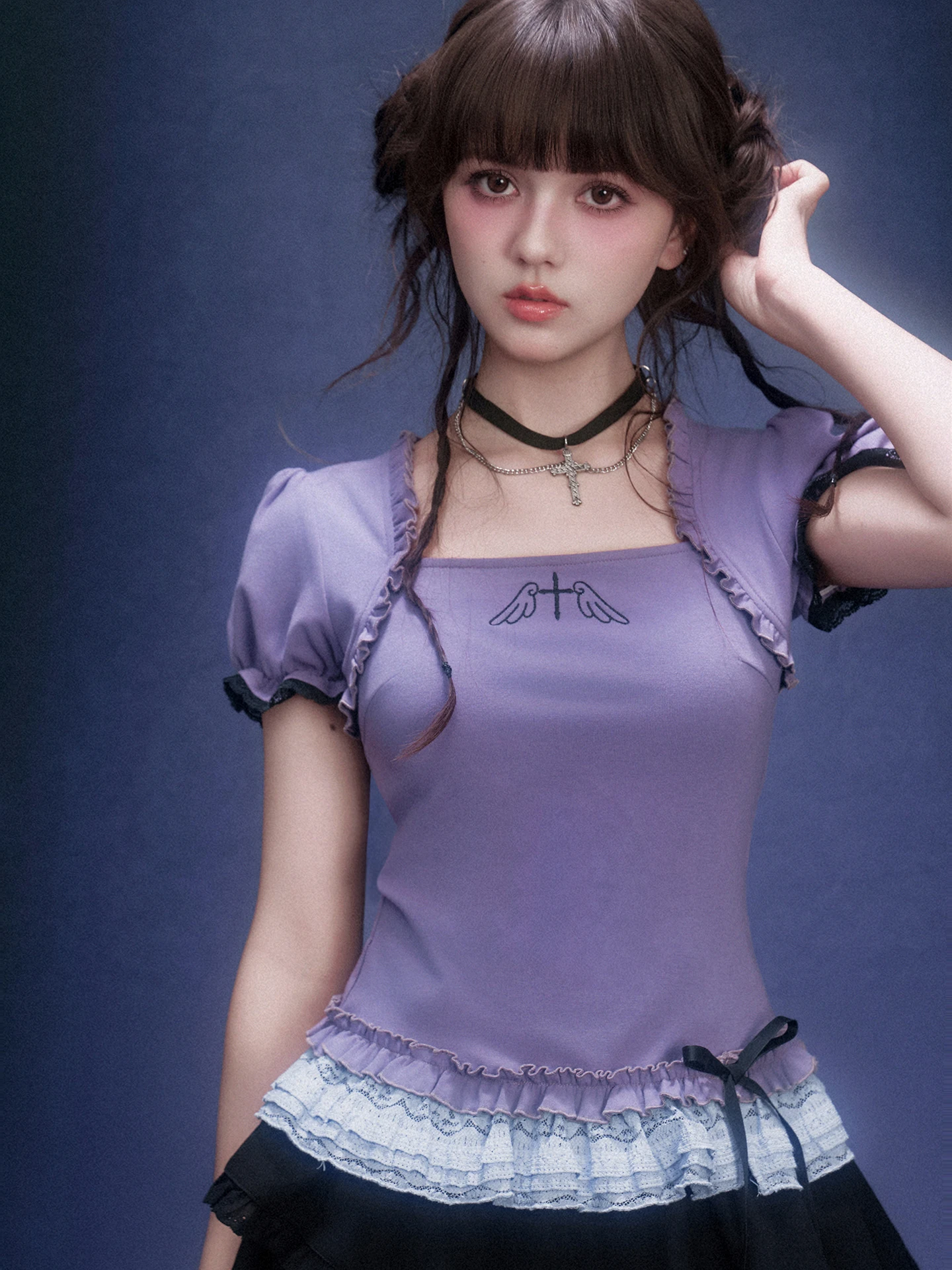 SagiDolls Lolita Style Purple Bubble Sleeve Lace Hem Top Girl's Fighter Pure Desire Cotton Blend Short Sleeve T-Shirt
SagiDolls Lolita Style Purple Bubble Sleeve Lace Hem Top Girl's Fighter Pure Desire Cotton Blend Short Sleeve T-Shirt