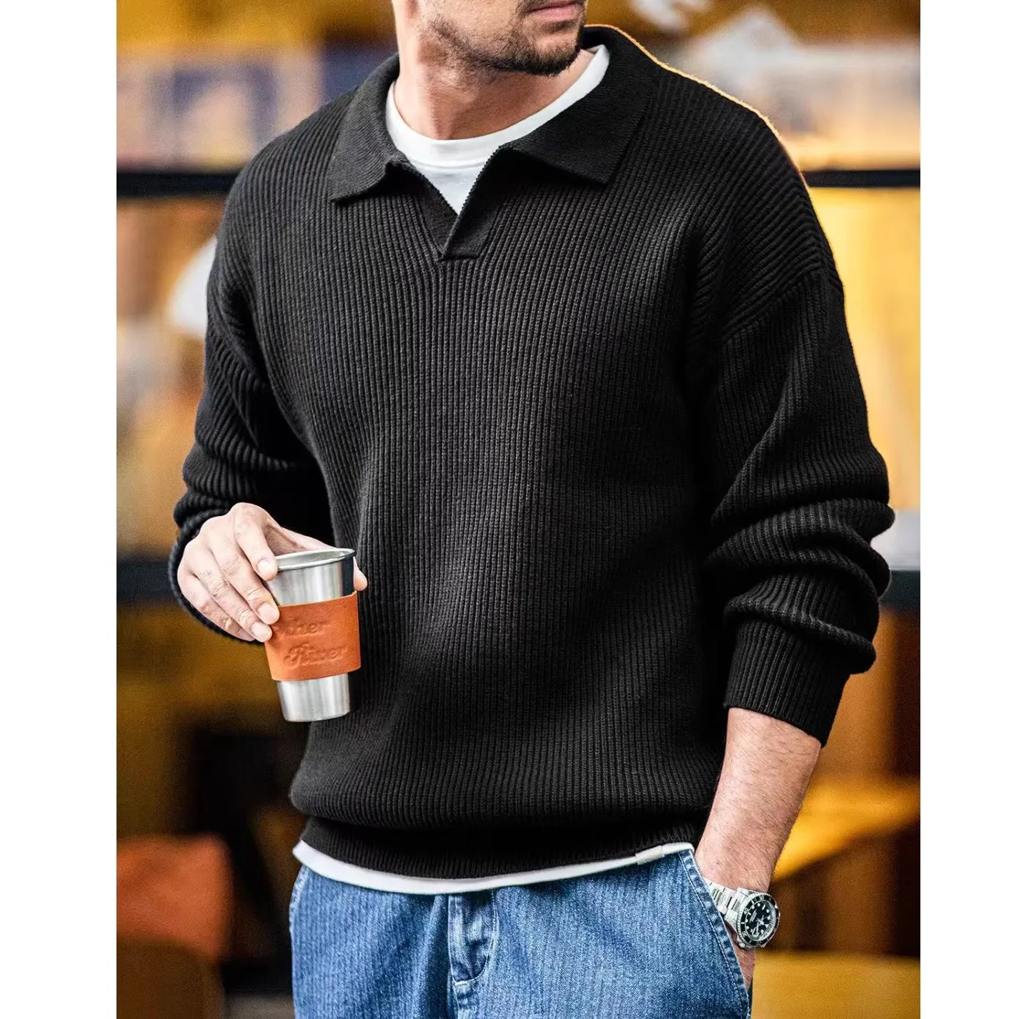 Retro American Knitted Sweater Men's Autumn Winter Trendy Black Collar Lazy High-End Outerwear Top Loose Fit Casual Style
Retro American Knitted Sweater Men's Autumn Winter Trendy Black Collar Lazy High-End Outerwear Top Loose Fit Casual Style