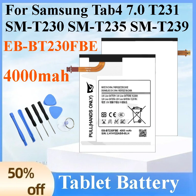 New 4000mAh EB-BT230FBE Tablet Battery for Samsung Galaxy Tab 4 7.0 SM-T230 T231 SM-T235 SM-T239 Replacement Battery
New 4000mAh EB-BT230FBE Tablet Battery for Samsung Galaxy Tab 4 7.0 SM-T230 T231 SM-T235 SM-T239 Replacement Battery