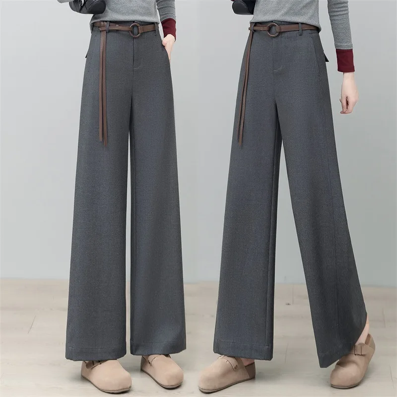 Women's Wool Suit Pants Loose Draped Belted Straight Casual Pants
Women's Wool Suit Pants Loose Draped Belted Straight Casual Pants