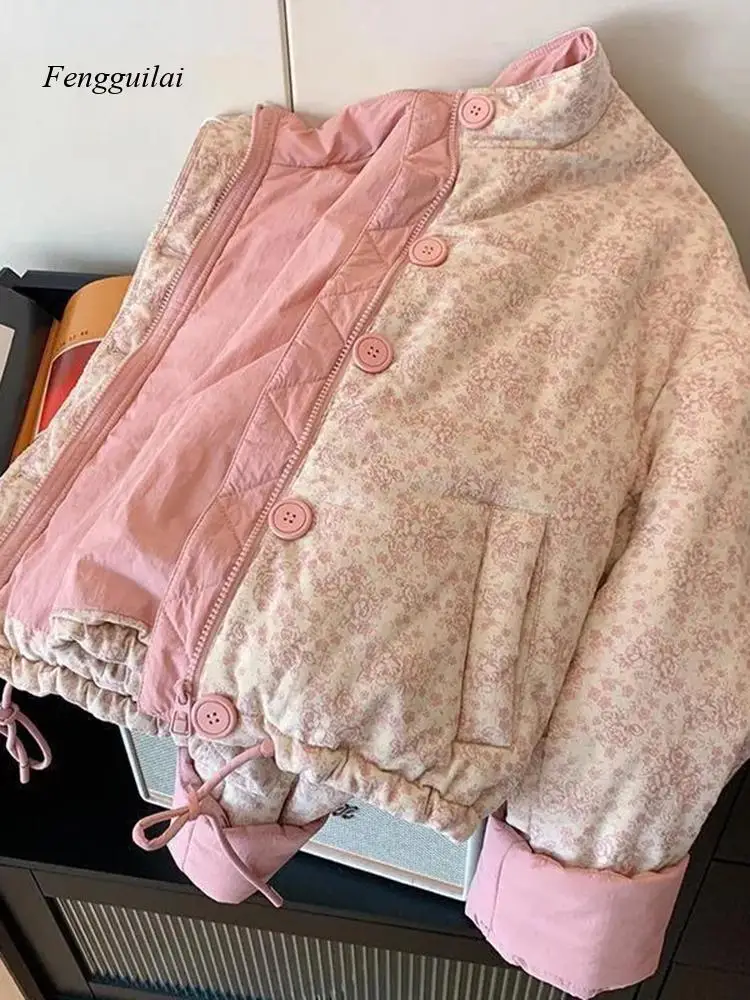 Korean Female Winter Stand Collar Cute Coat Floral Sweet Puffy Parkas Women Vintage Long Sleeve Thick Warm Cotton
Korean Female Winter Stand Collar Cute Coat Floral Sweet Puffy Parkas Women Vintage Long Sleeve Thick Warm Cotton
