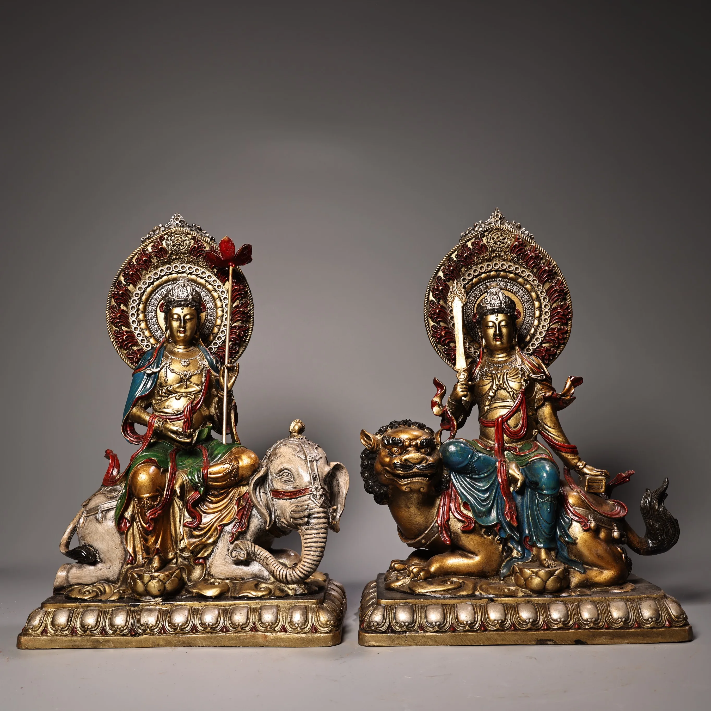 14"Xizang Folk Old Bronze Painted High Relief Manjusri Bodhisattva Samantabhadra Backlit Buddha Worship Hall
14"Xizang Folk Old Bronze Painted High Relief Manjusri Bodhisattva Samantabhadra Backlit Buddha Worship Hall