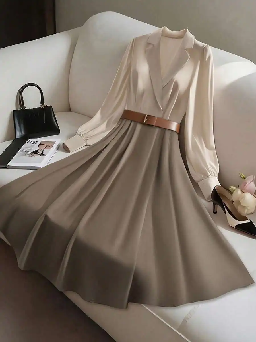 Womens A-Line Long Sleeve Shirt Dress With Belt Elegant Office Casual Autumn Winter Dress
Womens A-Line Long Sleeve Shirt Dress With Belt Elegant Office Casual Autumn Winter Dress