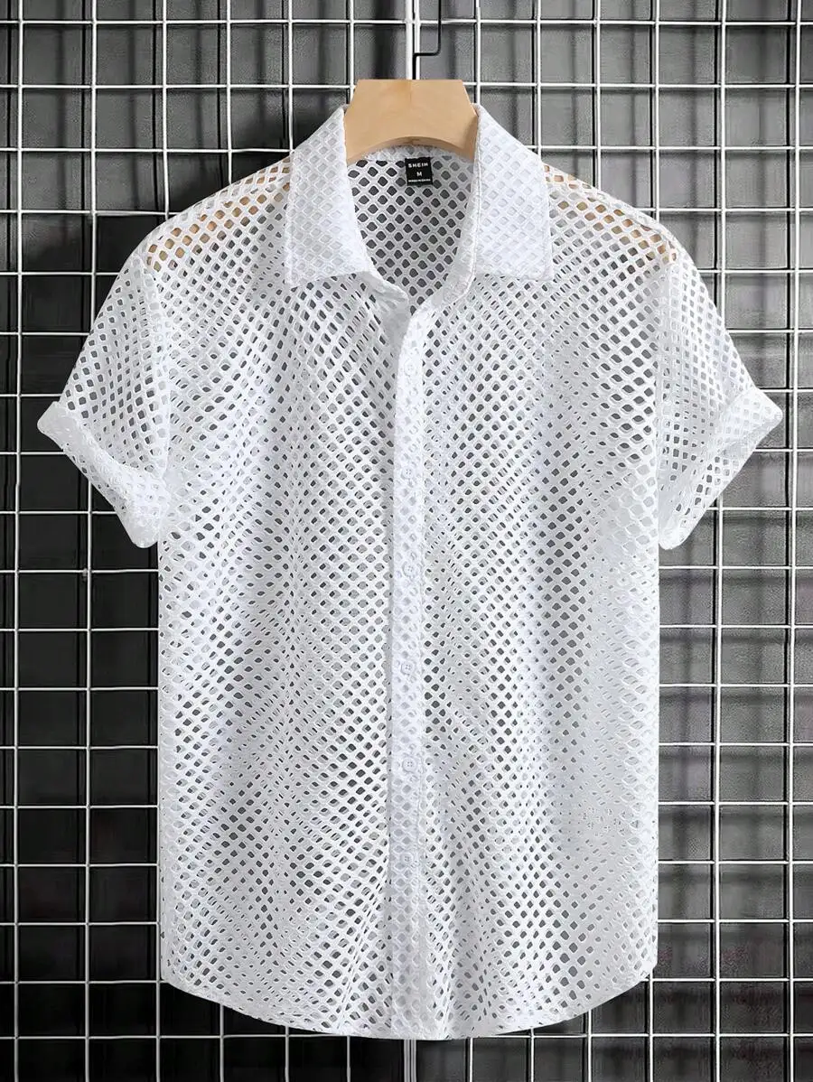 Men's White Mesh Hollow-Out Short Sleeve Casual Shirt for Summer
Men's White Mesh Hollow-Out Short Sleeve Casual Shirt for Summer