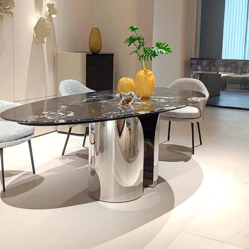 Light luxury black marble dining table for home use Modern simple water drop-shaped oval natural luxury stone dining table
Light luxury black marble dining table for home use Modern simple water drop-shaped oval natural luxury stone dining table