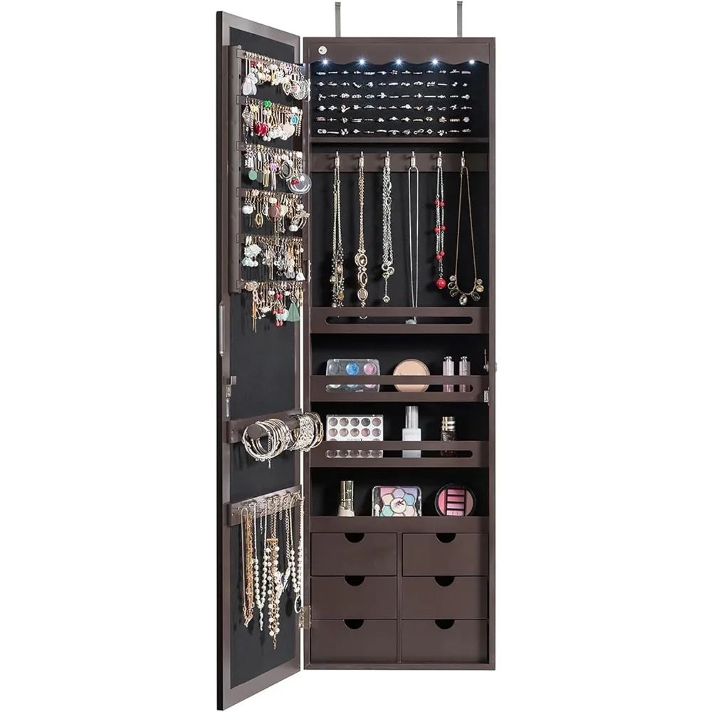 Wall Door Mounted LED Mirror Jewelry Cabinet Lockable Armoire Brown
Wall Door Mounted LED Mirror Jewelry Cabinet Lockable Armoire Brown
