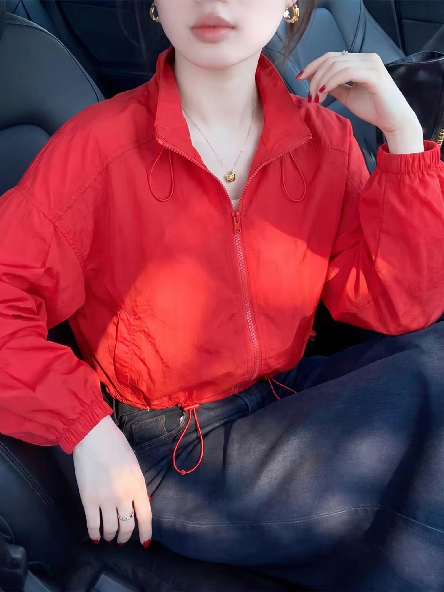 Red Lightweight Casual Loose Women's Spring Summer Short Coat High Waist Drawstring Stand Collar Protective Sunscreen Top
Red Lightweight Casual Loose Women's Spring Summer Short Coat High Waist Drawstring Stand Collar Protective Sunscreen Top