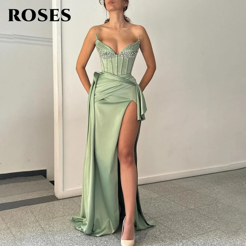 ROSES Mint Green Pleats Satin Party Dresses Chic Grand Night Dress with Split Trumpet Sleeveless Wedding Prom Dress Customized
ROSES Mint Green Pleats Satin Party Dresses Chic Grand Night Dress with Split Trumpet Sleeveless Wedding Prom Dress Customized
