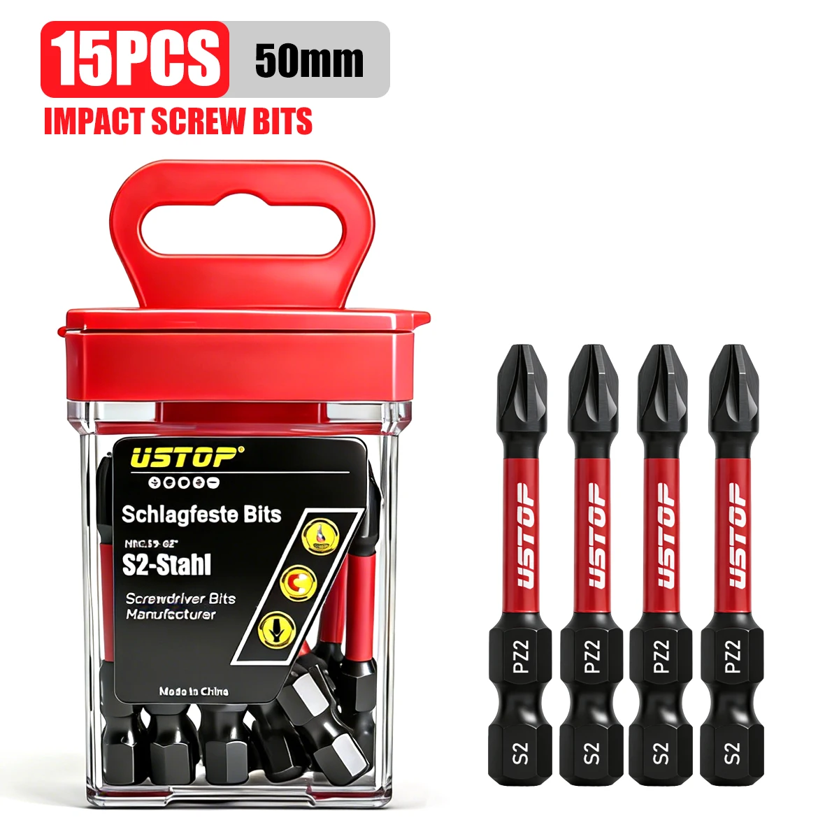 Ustop, 15-Piece Set of S2 Alloy Steel High-Torque Phillips Impact-Resistant Bits, Hook Storage Box, 50mm Pz2 Non-Slip Magnetic Bits Suitable for Impact Drivers / Power Tools, High Hardness Heavy-Duty Model
Ustop, 15-Piece Set of S2 Alloy Steel High-Torque Phillips Impact-Resistant Bits, Hook Storage Box, 50mm Pz2 Non-Slip Magnetic Bits Suitable for Impact Drivers / Power Tools, High Hardness Heavy-Duty Model