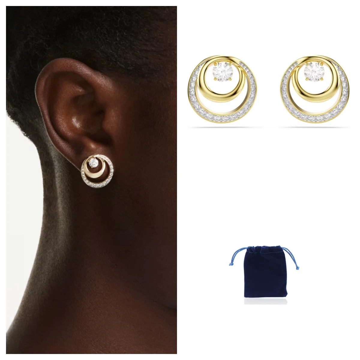 Hyperbola stud earrings Round cut, White, Gold-tone plated
Hyperbola stud earrings Round cut, White, Gold-tone plated
