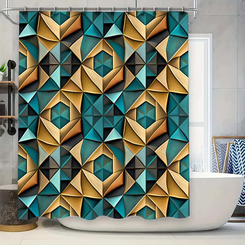 Geometric Pattern Shower Curtain Blue Gold Geometric Print Bath Mat Decor Waterproof Fabric for Home Decoration (Size180x245cm)
Geometric Pattern Shower Curtain Blue Gold Geometric Print Bath Mat Decor Waterproof Fabric for Home Decoration (Size180x245cm)