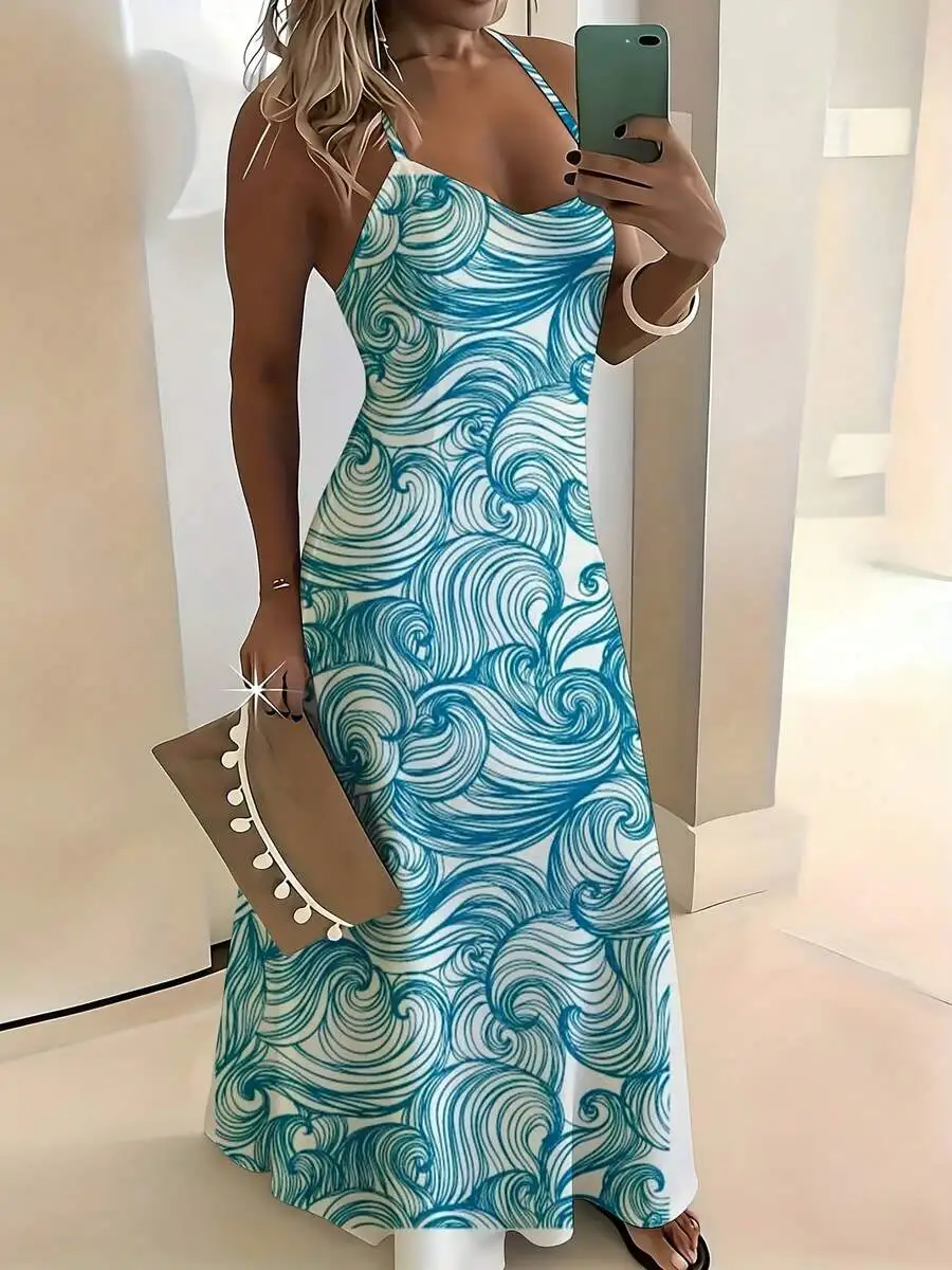 Blue Wave Print Sleeveless V Neck Maxi Dress Women Summer Beach Casual Flowing Long Dress
Blue Wave Print Sleeveless V Neck Maxi Dress Women Summer Beach Casual Flowing Long Dress