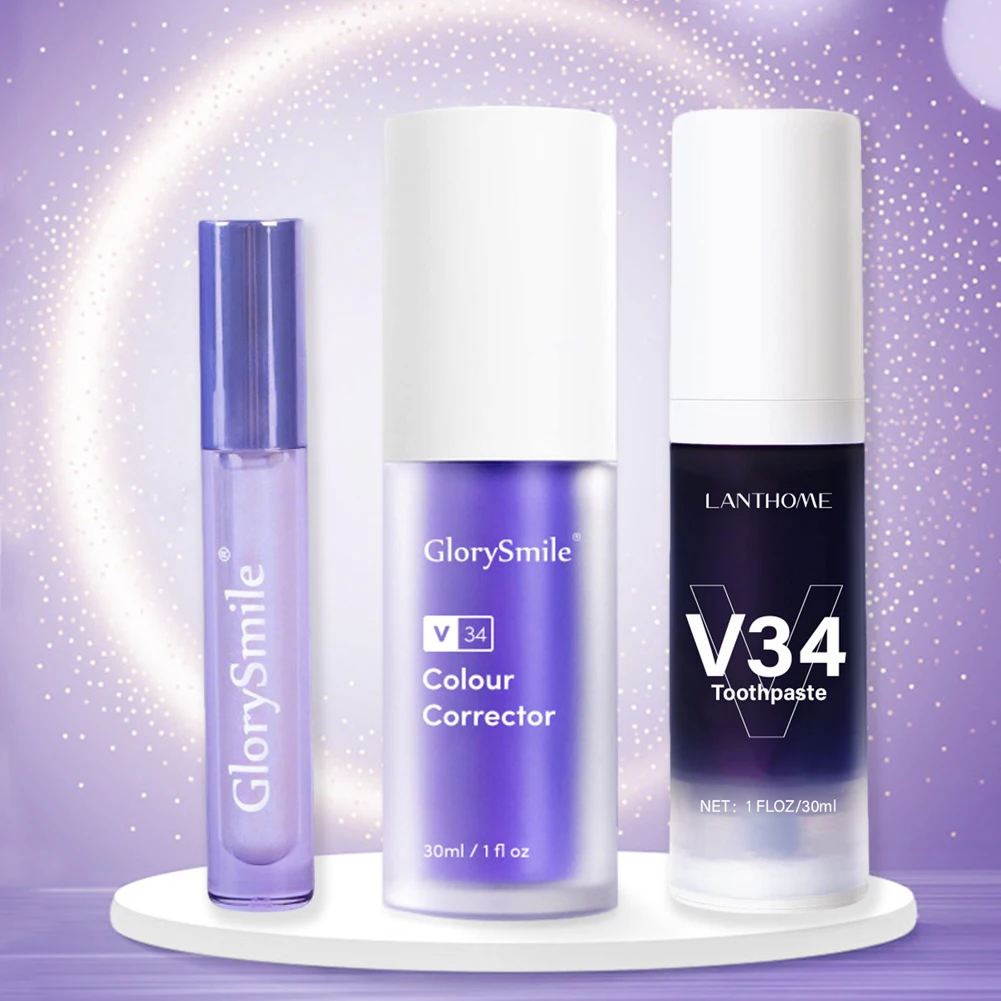 V34 Tooth Colour Corrector Serum 30ml/Bottle Purple Color Essence Teeth Whitening Brighten Gloss Fresh Breath Mousse Toothpaste
V34 Tooth Colour Corrector Serum 30ml/Bottle Purple Color Essence Teeth Whitening Brighten Gloss Fresh Breath Mousse Toothpaste