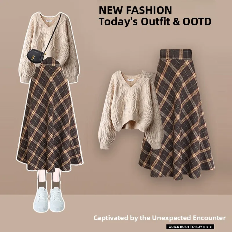 Fashionable Knitted Plaid Skirt Set Women's Slimming Early Autumn Clothing Korean Style Midi Skirt H-Shape Silhouette
Fashionable Knitted Plaid Skirt Set Women's Slimming Early Autumn Clothing Korean Style Midi Skirt H-Shape Silhouette
