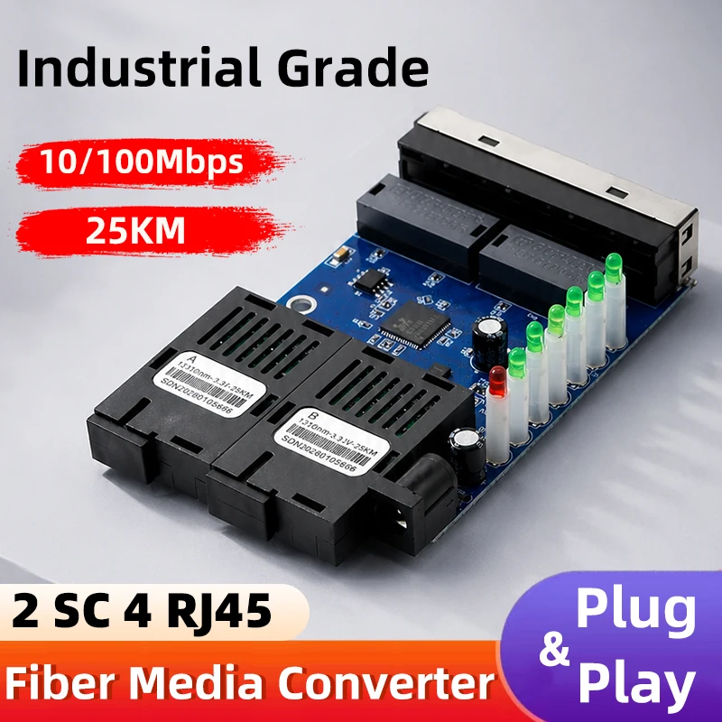 BYXGD Ethernet Media Converter 2F4E 2 SC 4 RJ45 BIDI 25KM Plug & Play 10/100Mbps Auto-Negotiation for CCTV NVR IP Camera Network
BYXGD Ethernet Media Converter 2F4E 2 SC 4 RJ45 BIDI 25KM Plug & Play 10/100Mbps Auto-Negotiation for CCTV NVR IP Camera Network