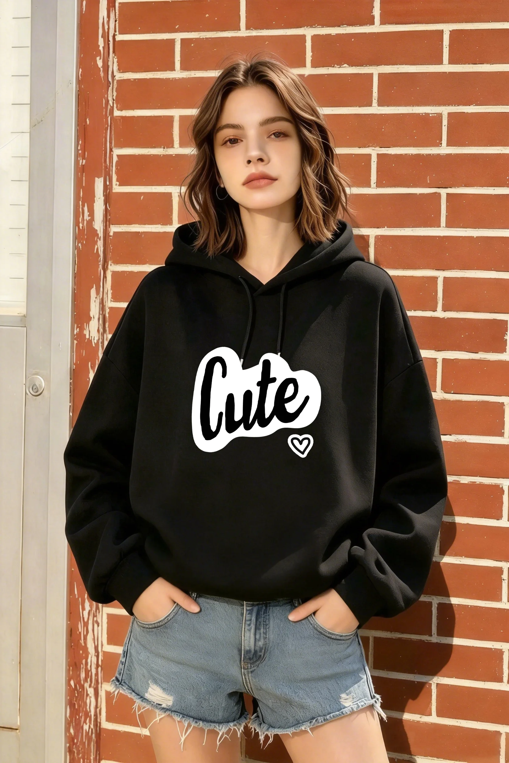 Women's Black Oversized Hoodie with Cute & Heart Print, Casual Trendy Top for Spring & Fall
Women's Black Oversized Hoodie with Cute & Heart Print, Casual Trendy Top for Spring & Fall