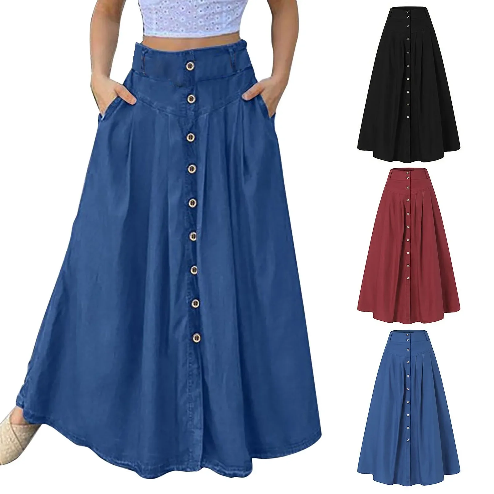 Bed Skirt Full Women's Spring And Summer Casual Loose Solid Color A Line High Waist Skirt With Pocket Buttons Colorful Skirt
Bed Skirt Full Women's Spring And Summer Casual Loose Solid Color A Line High Waist Skirt With Pocket Buttons Colorful Skirt