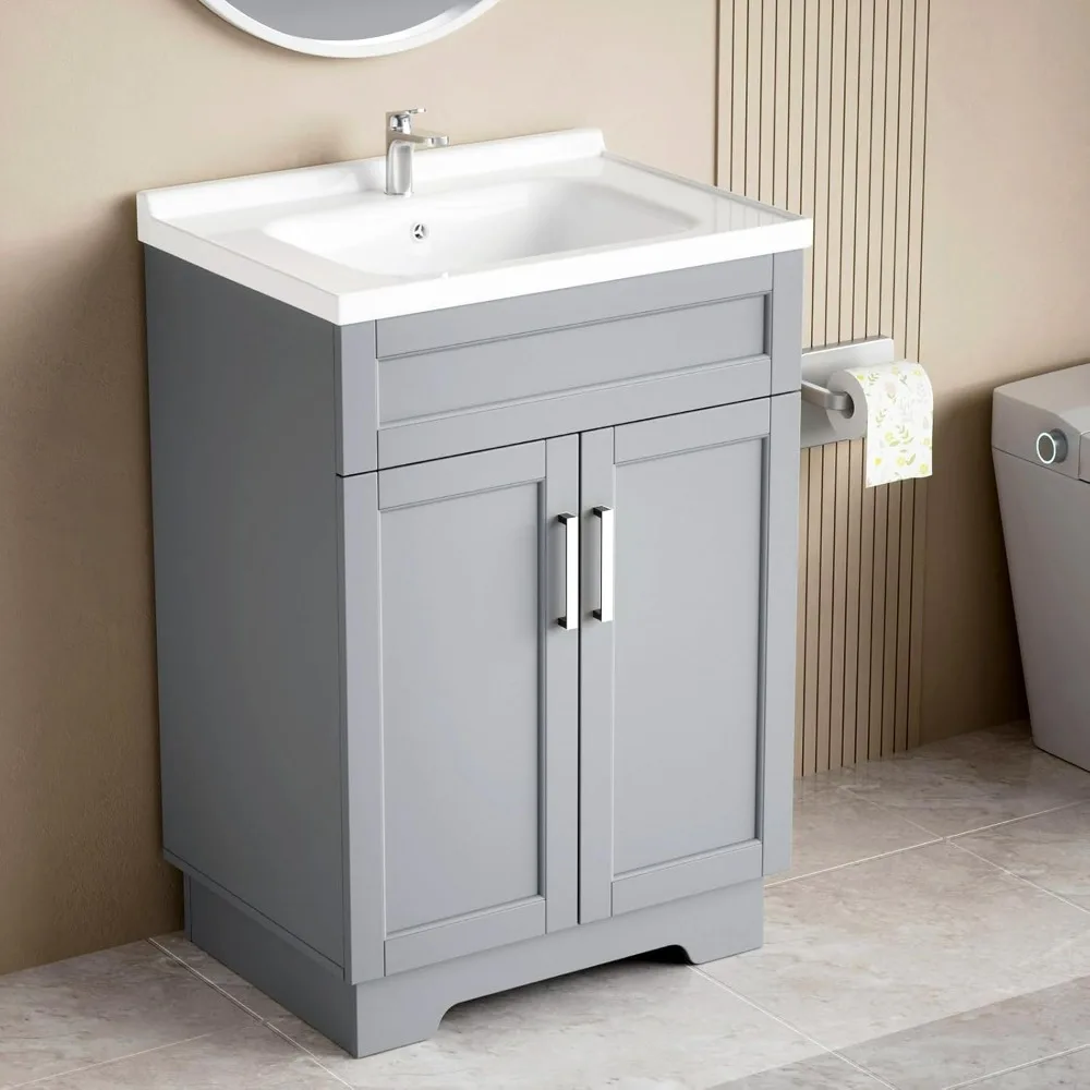 Bathroom Vanity with Ceramic Sink, Bathroom Vanity Cabinet with 2 Doors, 24 Inches Wooden Bathroom Sink Cabinet
Bathroom Vanity with Ceramic Sink, Bathroom Vanity Cabinet with 2 Doors, 24 Inches Wooden Bathroom Sink Cabinet