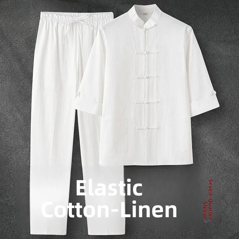 Youth Chinese Style Cotton Linen Men's Suit Elastic Summer Thin Sleeve Traditional Fashion Casual Wear Pure Color Split Design
Youth Chinese Style Cotton Linen Men's Suit Elastic Summer Thin Sleeve Traditional Fashion Casual Wear Pure Color Split Design