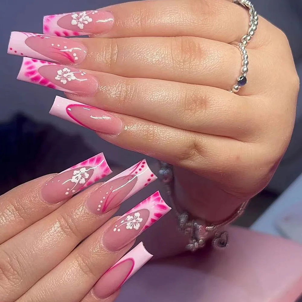 Gradient Pink White French Style Fake Nails White Flower Printed Charms Press on Nails for Girls Long Ballerina False Nails Tips
Gradient Pink White French Style Fake Nails White Flower Printed Charms Press on Nails for Girls Long Ballerina False Nails Tips