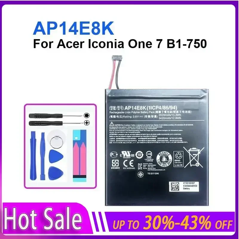 Tablet Battery 3520mAh For Acer Iconia One 7 B1-750 AP14E8K High Capacity batteries + track NO warranty
Tablet Battery 3520mAh For Acer Iconia One 7 B1-750 AP14E8K High Capacity batteries + track NO warranty