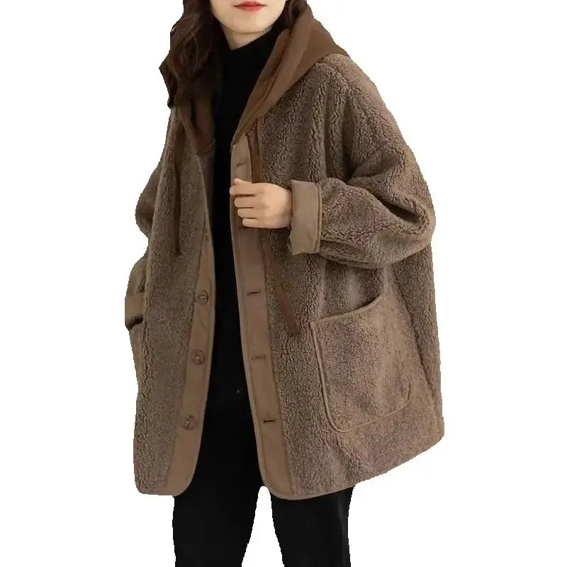 Fashion Lamb Plush Hooded Coat Women New 2024 Autumn Winter Mid-Long Thick Pocket Coats Loose Large Size Overcoat Outerwears
Fashion Lamb Plush Hooded Coat Women New 2024 Autumn Winter Mid-Long Thick Pocket Coats Loose Large Size Overcoat Outerwears