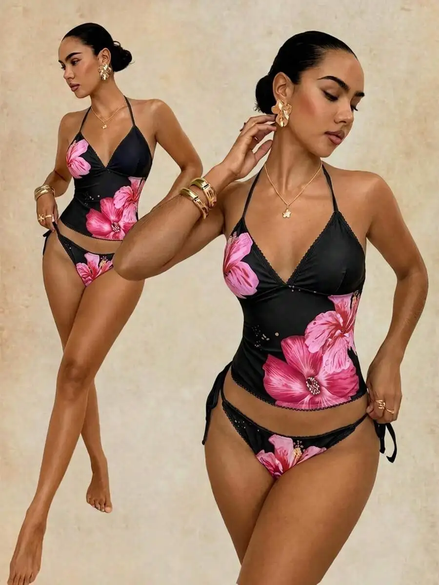 Floral Print One Piece Swimsuit With Lace Trim Boho Beach Vacation Swimwear
Floral Print One Piece Swimsuit With Lace Trim Boho Beach Vacation Swimwear