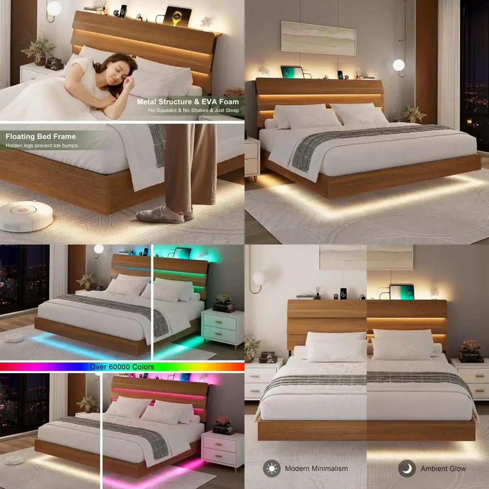 Walnut King Size Bed with LED Lights, Charging Station, Storage, Metal Slats, No Box Spring Needed, Easy Assembly
Walnut King Size Bed with LED Lights, Charging Station, Storage, Metal Slats, No Box Spring Needed, Easy Assembly