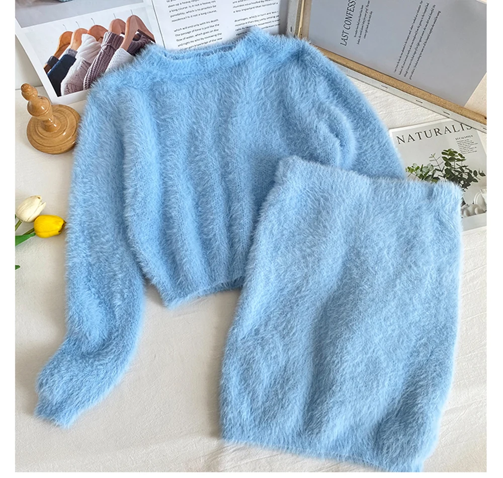 Spicy Girl's Solid Plush Knit 2Piece Set Autumn Winter New Long Sleeves Short Pullover+Elastic Skirt Slim Fit Female Clothing
Spicy Girl's Solid Plush Knit 2Piece Set Autumn Winter New Long Sleeves Short Pullover+Elastic Skirt Slim Fit Female Clothing