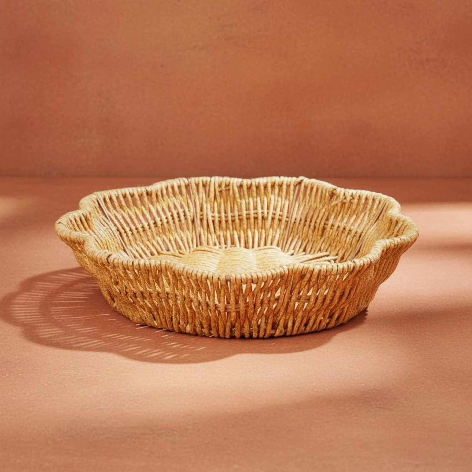 Rattan Basket Natural Tan Scalloped Basket Closely Woven Open Top
Rattan Basket Natural Tan Scalloped Basket Closely Woven Open Top