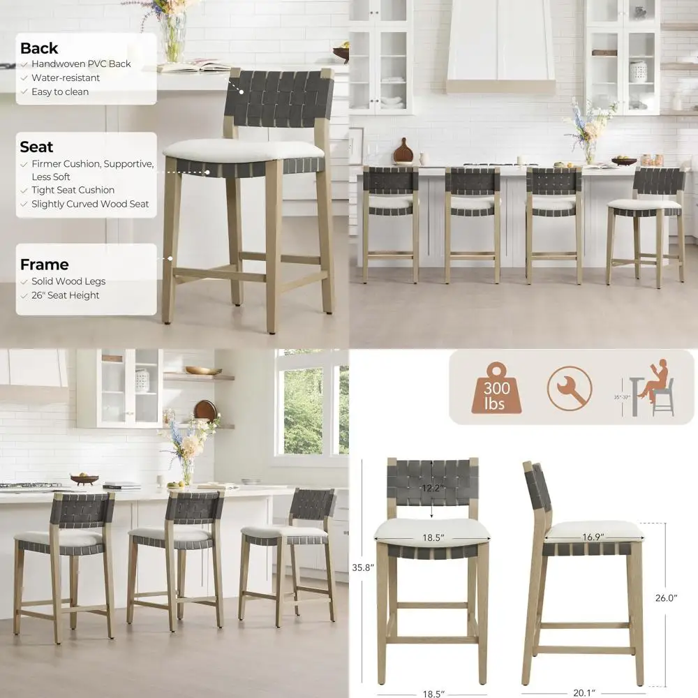 Set of 3 26 Handwoven Grey Bar Stools with Backrest for Counter Height, Suitable for Kitchen Island and Home Bar
Set of 3 26 Handwoven Grey Bar Stools with Backrest for Counter Height, Suitable for Kitchen Island and Home Bar