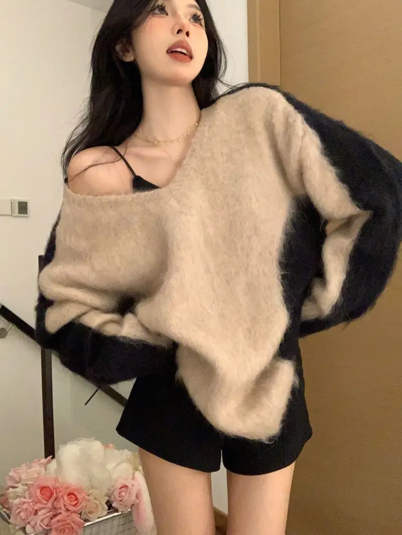 Elegant Knitted Sweater for Women Simplicity Loose V-neck Long Sleeved Pullover Tops Autumn Winter Lady Solid Outerwear D190
Elegant Knitted Sweater for Women Simplicity Loose V-neck Long Sleeved Pullover Tops Autumn Winter Lady Solid Outerwear D190
