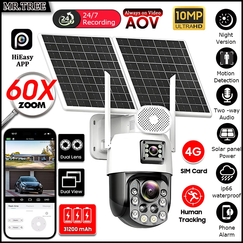 4G SIM Solar Camera AOV 24 Hours Record Built-in 31200 MAh Battery Outdoor Surveillance 60X Zoom Cam Auto Track 25W Solar Panel
4G SIM Solar Camera AOV 24 Hours Record Built-in 31200 MAh Battery Outdoor Surveillance 60X Zoom Cam Auto Track 25W Solar Panel