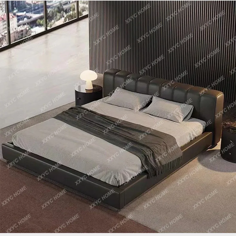 Lminimalist home simple master bedroom 1.8m 1.5m double black top layer scalper leather bed minimalist Minima
Lminimalist home simple master bedroom 1.8m 1.5m double black top layer scalper leather bed minimalist Minima