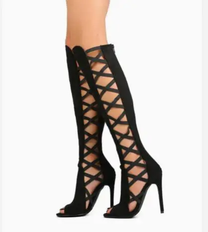Elegant Woman Black Suede Peep Toe Hollow Cuts Out Zipper Back High Heel Knee High Sandals Boots Female Banquet Long Boots Shoes
Elegant Woman Black Suede Peep Toe Hollow Cuts Out Zipper Back High Heel Knee High Sandals Boots Female Banquet Long Boots Shoes
