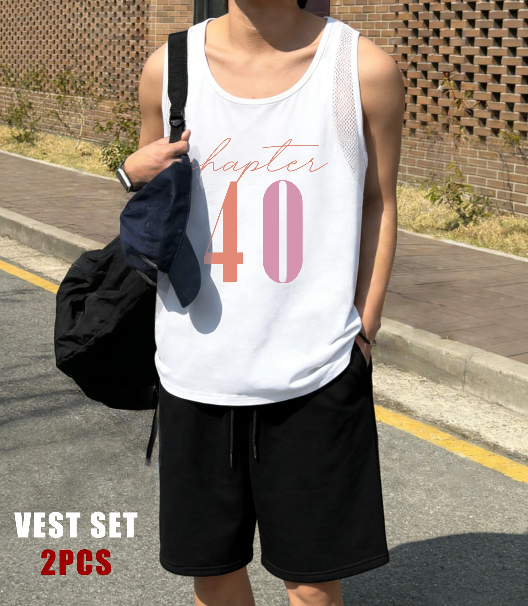 Chapter 40 Art Letter Printed Men Reticular Vest Set Basics Shorts Summer Singlet Stree Mesh Sports Top O-Neck Sleeveless Tee
Chapter 40 Art Letter Printed Men Reticular Vest Set Basics Shorts Summer Singlet Stree Mesh Sports Top O-Neck Sleeveless Tee