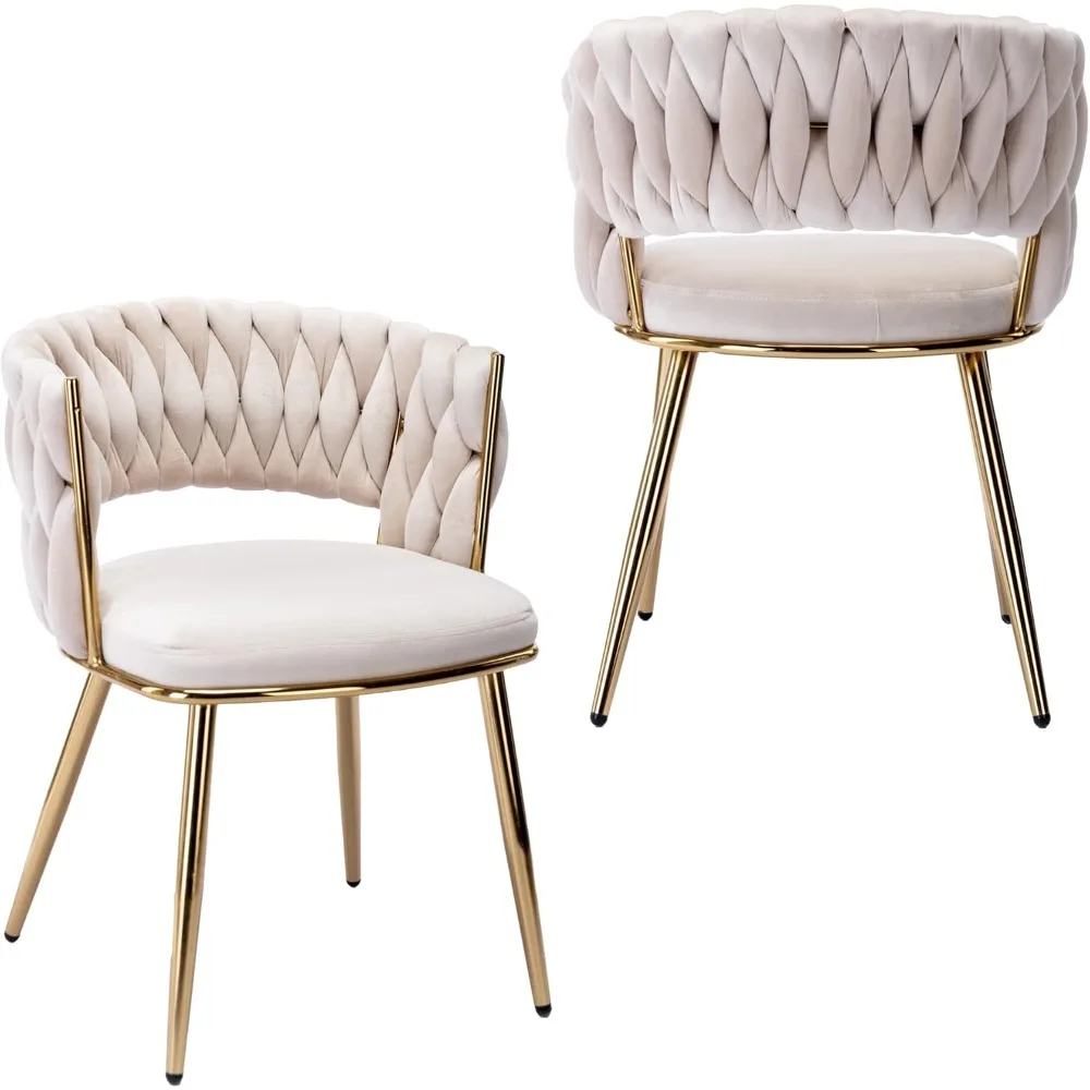Modern Velvet Dining Chairs Set of 2, Upholstered Living Room Chair with Woven Back and Golden Metal Legs, Mid-Century Accent
Modern Velvet Dining Chairs Set of 2, Upholstered Living Room Chair with Woven Back and Golden Metal Legs, Mid-Century Accent