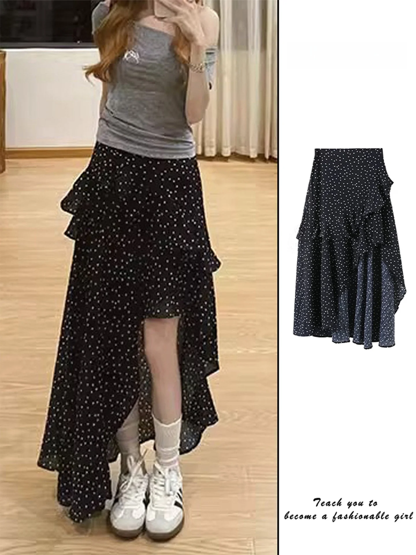 Elegant Black Floral Asymmetrical Half-length Skirt Women's Summer Vintage Slit A-line Polka Dot Leg-revealing Long Skirt
Elegant Black Floral Asymmetrical Half-length Skirt Women's Summer Vintage Slit A-line Polka Dot Leg-revealing Long Skirt