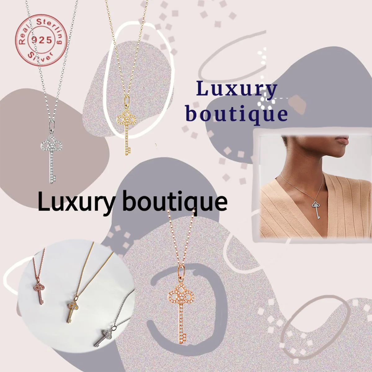 Solid Silver S925 Necklace with Mini Diamond Set Key Design for Women's Luxury and Noble Women's Valentine's Day Limited Gift
Solid Silver S925 Necklace with Mini Diamond Set Key Design for Women's Luxury and Noble Women's Valentine's Day Limited Gift