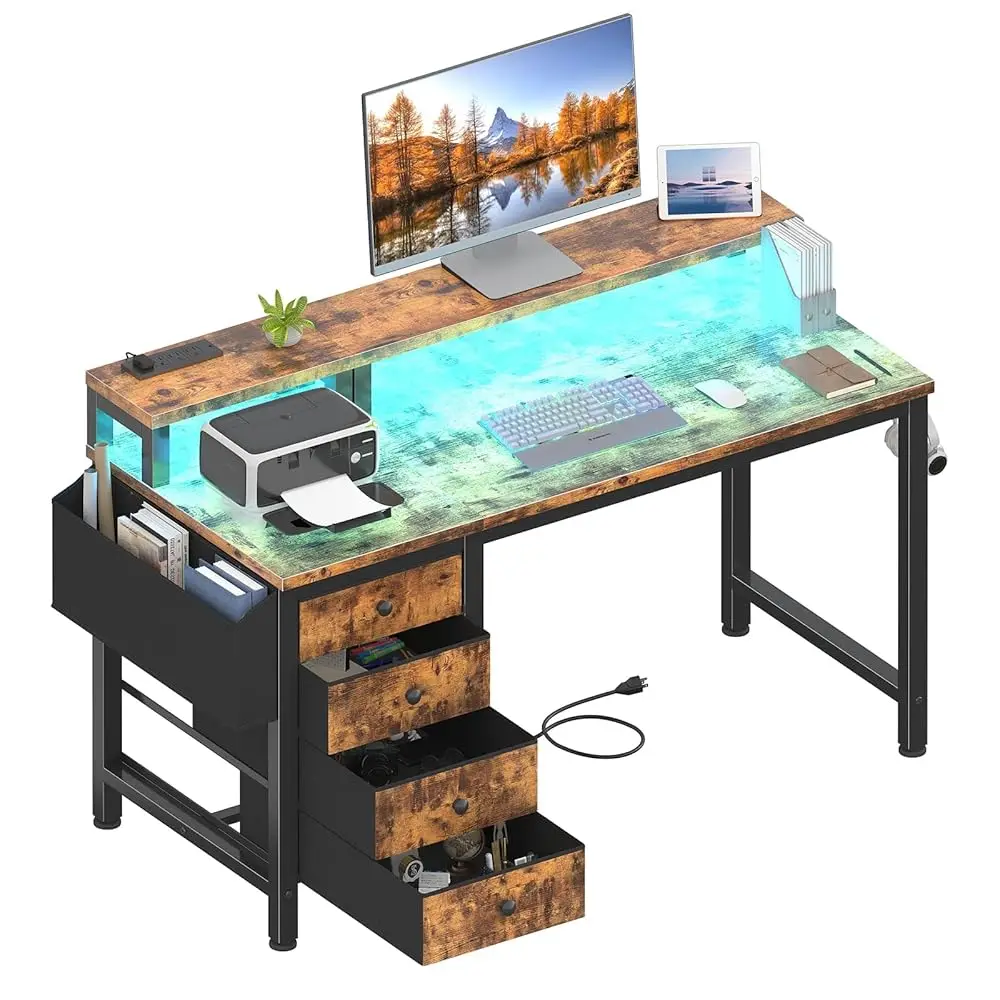 Computer Desk With Fabric Drawers, 47 H Home Office Desk With Monitor Stand, Reversible Gaming Desk With Led Lights And Power
Computer Desk With Fabric Drawers, 47 H Home Office Desk With Monitor Stand, Reversible Gaming Desk With Led Lights And Power