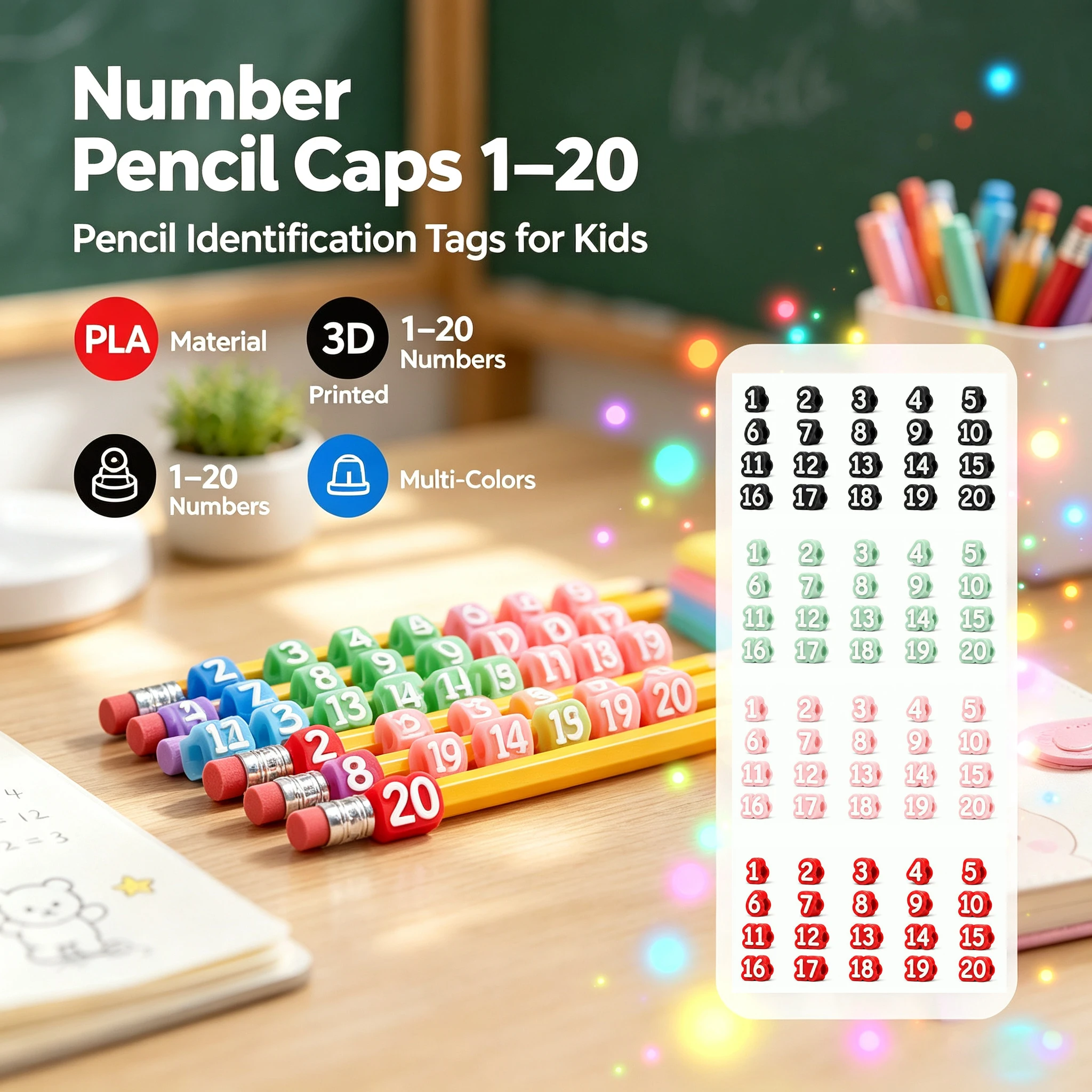 20 Pcs Numbered Pencil Toppers 1-20 3D Printed Pencil Tracking Markers for Supply Stations and School Organization
20 Pcs Numbered Pencil Toppers 1-20 3D Printed Pencil Tracking Markers for Supply Stations and School Organization