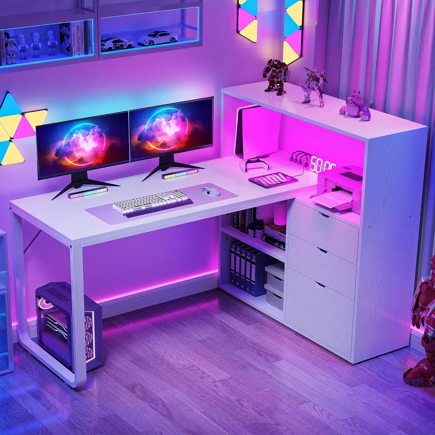 L Shaped Desk With Drawers & Power Outlets, 55"" Computer Desk With Bookshelf, Corner Desk Home Office Desk With Storage
L Shaped Desk With Drawers & Power Outlets, 55"" Computer Desk With Bookshelf, Corner Desk Home Office Desk With Storage