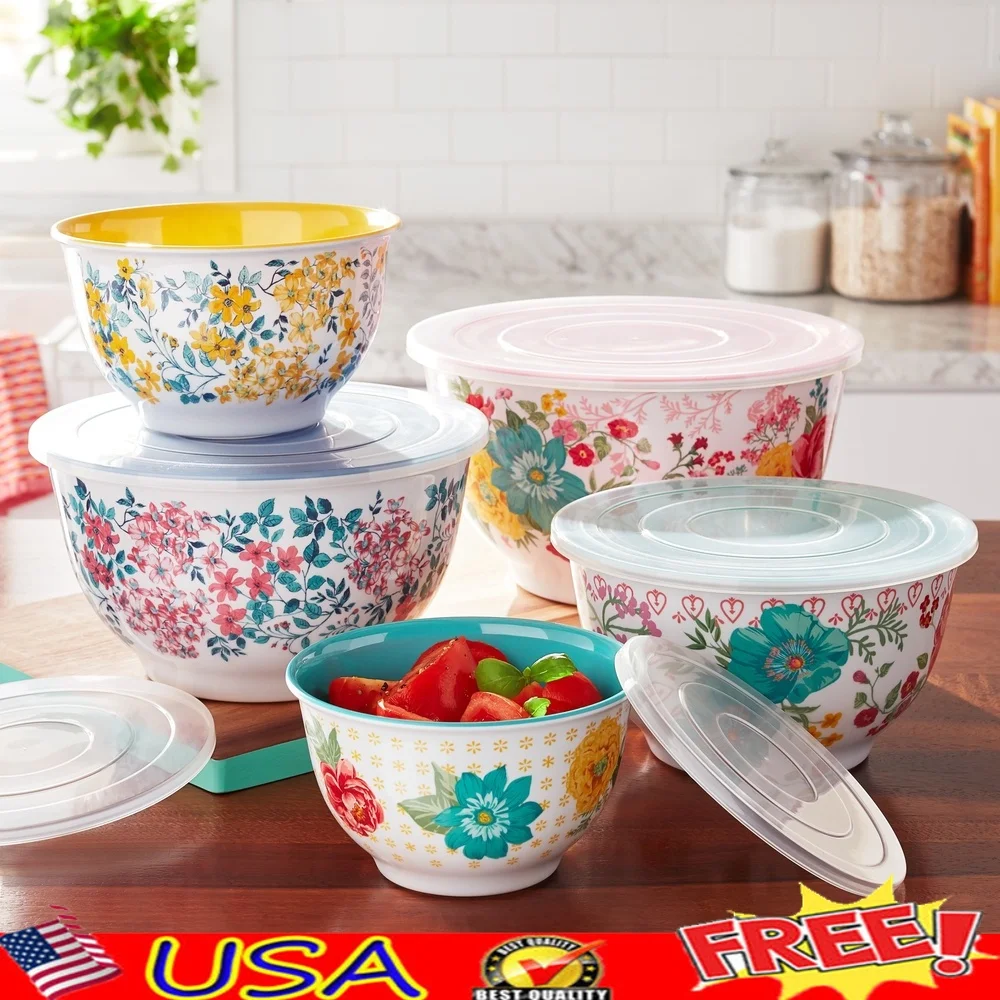 10-Piece Melamine Mixing Bowl Set with Lids Vintage Floral Design Food Prep Serving Storage Kitchen Essentials
10-Piece Melamine Mixing Bowl Set with Lids Vintage Floral Design Food Prep Serving Storage Kitchen Essentials