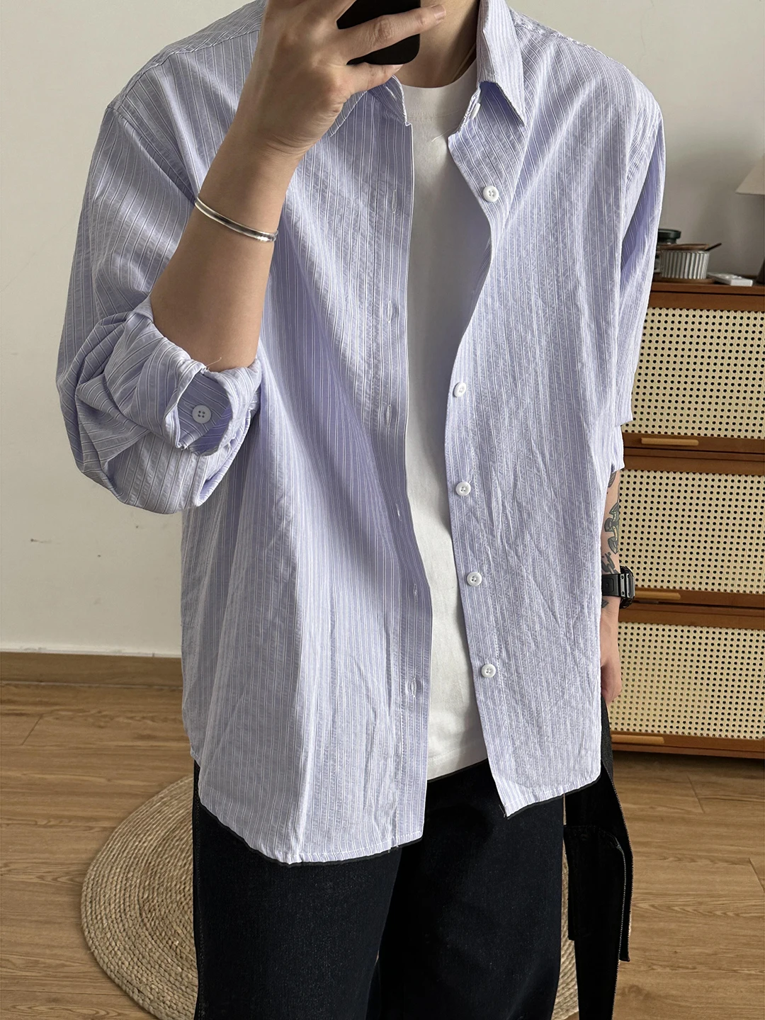 Light Blue Striped Long Sve Men's irt Spring American Retro College Sle Cleanfit Youthful Outerwear Loose Fit Button up
Light Blue Striped Long Sve Men's irt Spring American Retro College Sle Cleanfit Youthful Outerwear Loose Fit Button up