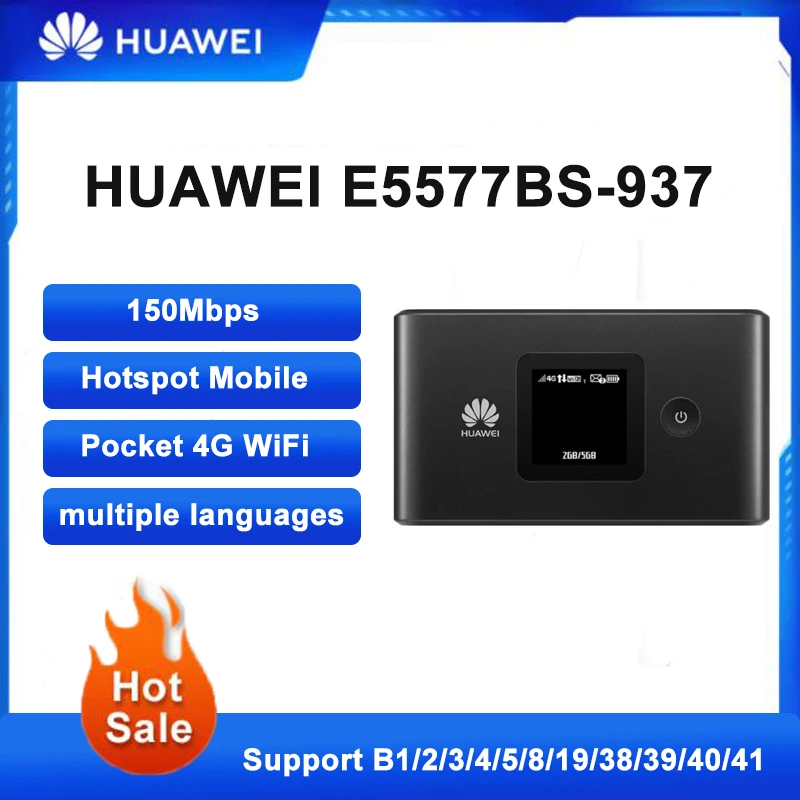 Unlocked HUAWEI E5577 E5577BS-937 150Mbps Pocket 4G WiFi Hotspot Mobile Wifi Router Mifi Support B1/2/3/4/5/8/19/38/39/40/41
Unlocked HUAWEI E5577 E5577BS-937 150Mbps Pocket 4G WiFi Hotspot Mobile Wifi Router Mifi Support B1/2/3/4/5/8/19/38/39/40/41